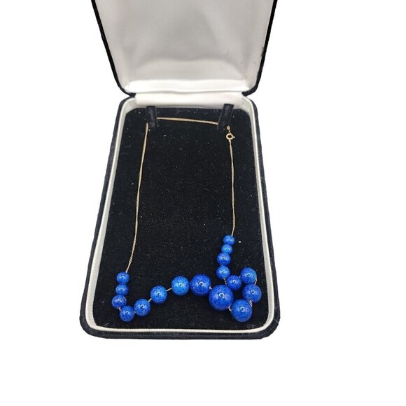 14k Graduated Lapis Lazuli Beaded Necklace 19" Yellow Gold Chain 7.1mm-13mm Bead - Picture 4 of 16